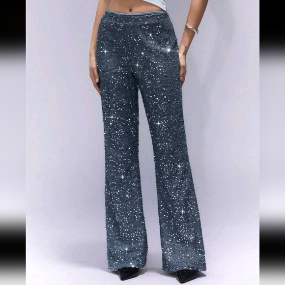 Retro Party Sequin Embellished Flare Women Pants - Picture 1 of 4
